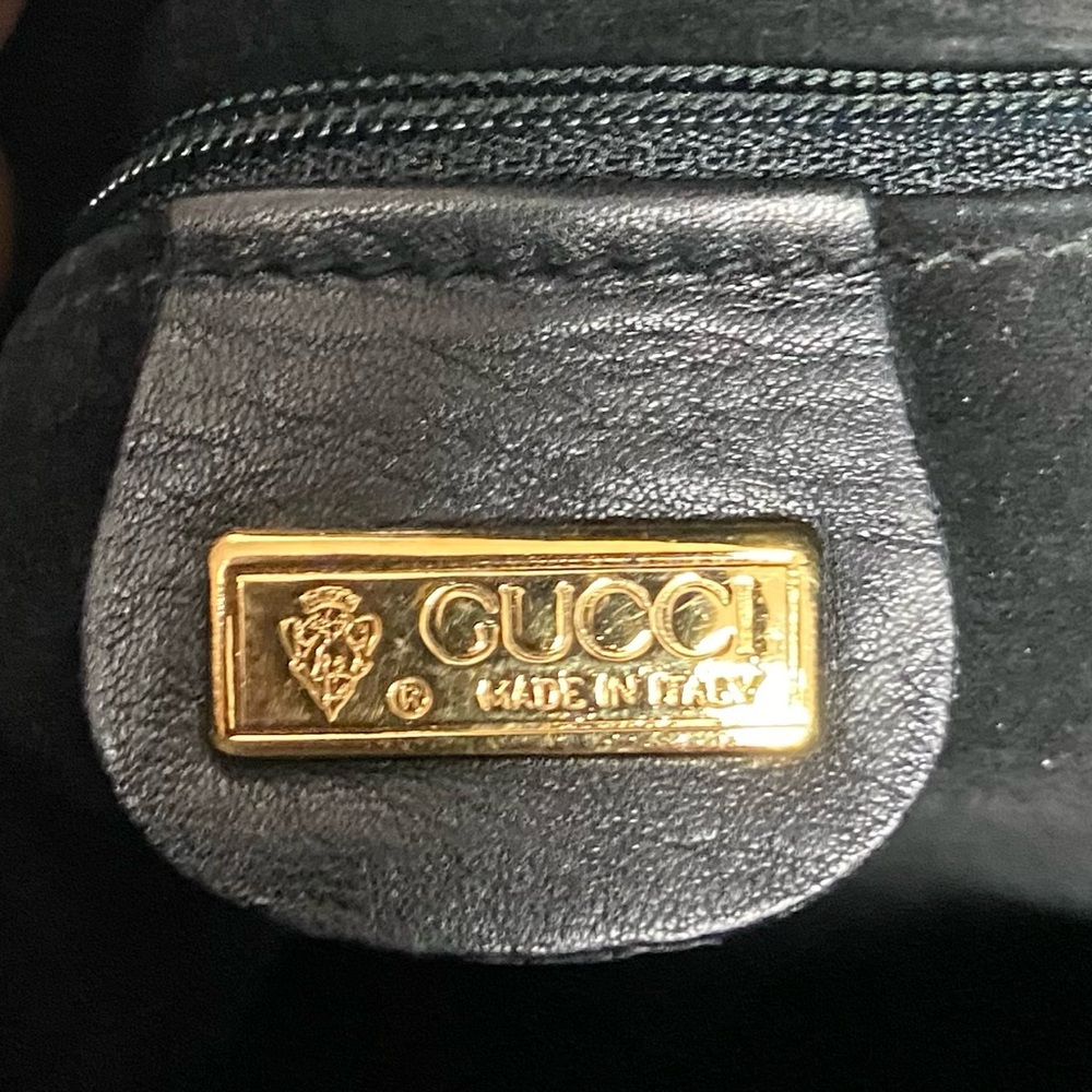 Vintage Gucci Italy Black Leather Drawstring Pouch w/Sherry Line Crossbody Strap - Picture 8 of 12